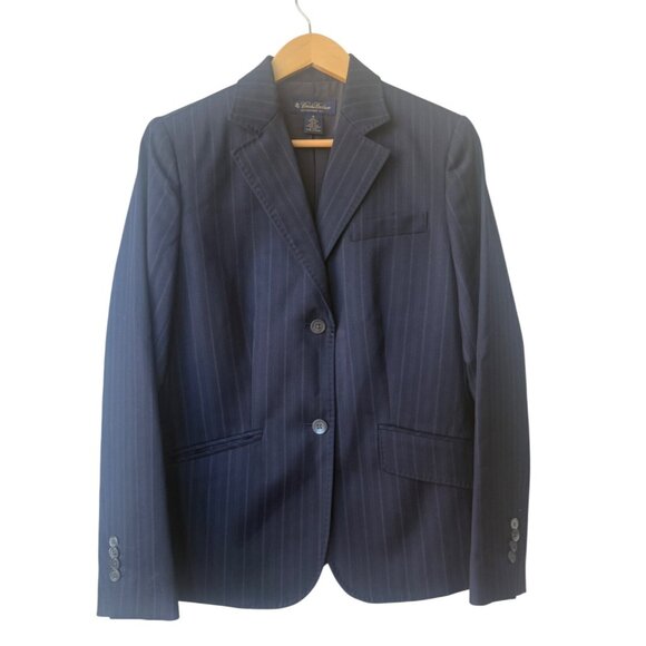 Brooks Brothers Womens Suit Blazer Jacket Size 10 Wool Silk Navy Blue Pinstriped - Picture 1 of 9